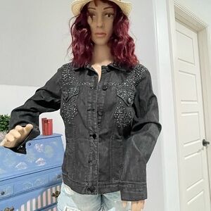 Chico's Dark Gray Studded Jean Jacket